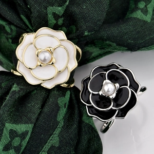 Flower Scarf Buckle Zinc Alloy Rhinestone Artificial Pearl Camellia Rose Butterfly Heart Clip For Women Belt Accessory Elegant
