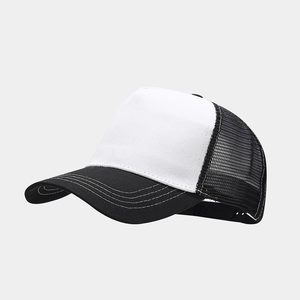 Detail of breathable black mesh back and sturdy curved brim on a classic trucker cap