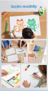 Collage of kids using double-ended watercolor markers and art supplies for painting