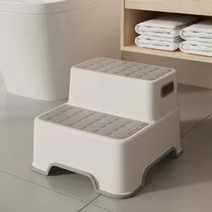Detailed view of dual-layer step stool with non-slip texture for kids in the bathroom