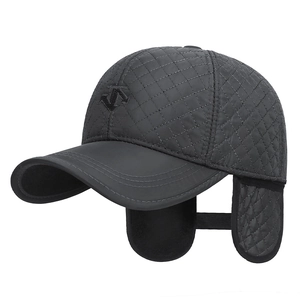 Winter quilted baseball cap for men with fleece ear flaps and waterproof fabric