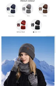 Winter knit set featuring beanie, scarf, and gloves with warm plush lining in five colors