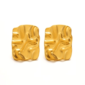 18K gold plated stainless steel earrings with irregular molten texture and geometric shape