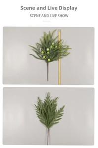 Detail view of 45cm artificial pine needles with green berries and realistic needles