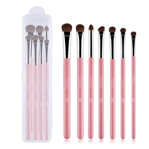 7-teiliges rosa Augen-Make-up-Pinselset mit Echthaar und transparenter Box für Lidschatten