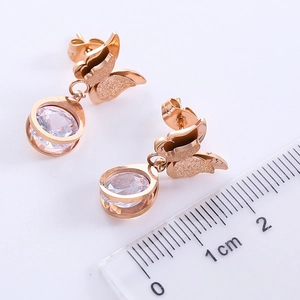 Elegant gold butterfly earrings with cubic zirconia drop and matte sandblasted finish