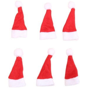 Set of 6 mini red and white felt Christmas hats for candy and lollipop decorations