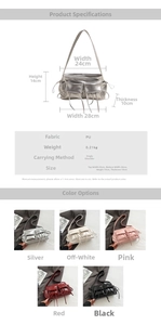 Detailed size specifications and color options for the stylish PU leather shoulder bag