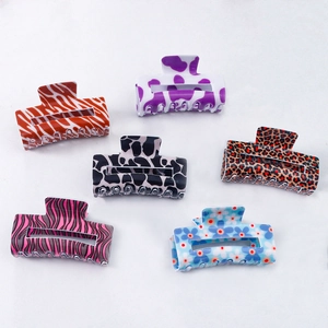 Set of 6 rectangular hair claw clips in animal prints like leopard and cow patterns