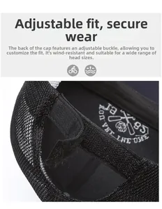 Detail of adjustable velcro closure and breathable mesh on black trucker cap