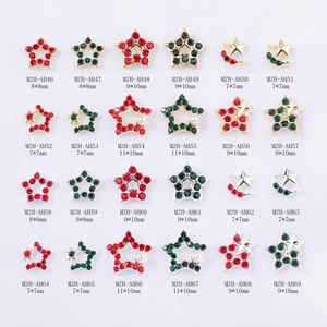 Bijoux d'ongles de Noël avec étoiles en alliage or argent et strass rouges verts