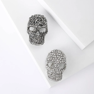 Vintage Gothic Skeleton Skull Brooch Pin For Women Alloy Rhinestone Electroplated Punk Style Suit Accessory Halloween Party Jewelry