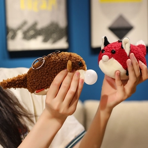 Cute plush otter and fox keychains with bubble effect and bronze metal spring hooks