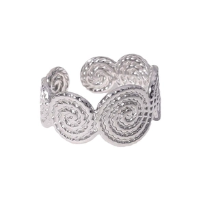 Retro titanium steel open ring featuring a geometric spiral texture in silver finish