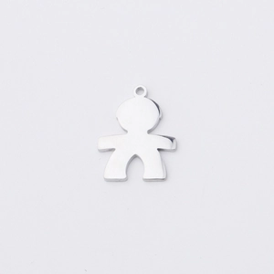 Polished silver boy-shaped stainless steel pendant with round hanging loop for DIY jewelry