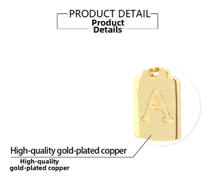 Detailed macro view of high-quality gold-plated copper alphabet A square pendant