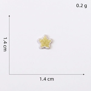 Detail view of yellow embroidered star patch 1.4cm with size and weight annotations