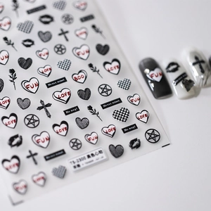 Embossed Nail Art Stickers Floating Relief Self Adhesive Gothic Punk Dark Style Heart Cross Star Pattern Decoration For Women