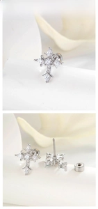 Detailed tile display of micro-pave zircon cross stud with secure screw back closure