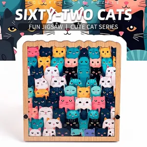 Wooden Cat Puzzle Irregular Shapes Stress Relief Educational Toy Birthday Gift Colorful Cartoon Cute Animal Brain Teaser