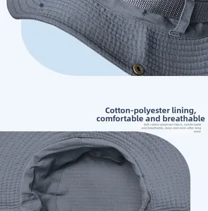 Détail du chapeau gris foncé montrant le tissu respirant en coton-polyester et maille