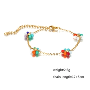 Bohemian floral beaded bracelet with gold stainless steel chain and colorful glass beads