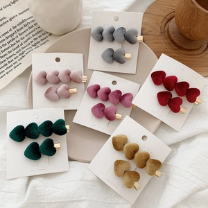 Heart Shaped Velvet Flocked Hair Clips Korean Style Sweet Alloy Barrette For Women Girls Autumn Winter Accessories