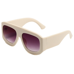Oversized square cream sunglasses with purple gradient lenses for fashion-forward looks