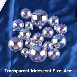Close-up of 4cm iridescent colorful cake topper spheres on a deep blue silk background
