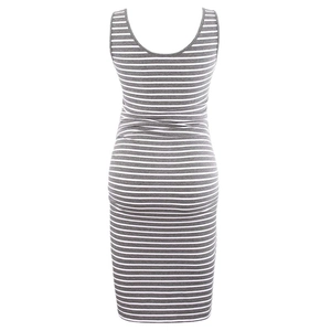Striped sleeveless maternity midi dress with round neck and comfortable casual fit