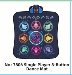 Detail view of the 8-key electronic dance mat featuring memory modes and volume control