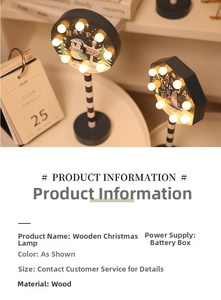 Detail of wooden Christmas LED lamp featuring festive penguin and polar road sign motifs