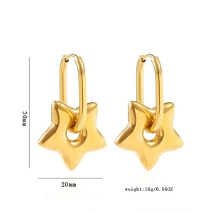 Polished gold stainless steel star drop earrings measuring 30mm for a minimalist look