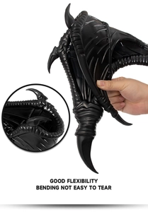 Detail showing the good flexibility of durable black PU dragon horns for cosplay gear