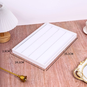 Top view showing precise 35.1 x 24.1 x 2.9 cm dimensions of white jewelry display tray