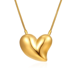 Elegant 18K gold plated heart pendant necklace featuring a refined snake bone chain design