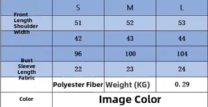 Detailed size chart for the shoulder pad knit top showing S, M, and L measurements