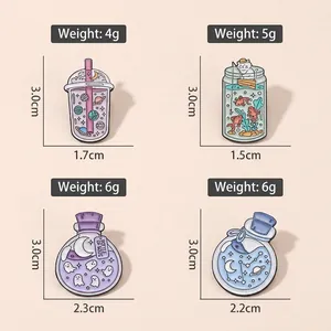 Space-themed creative enamel pins with star bottle and ghost motifs, set of 4 pins