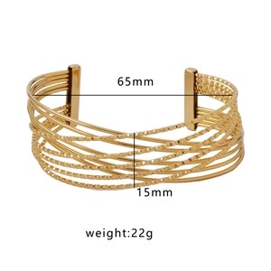 Adjustable 18k gold plated stainless steel open bangle with 65mm diameter measurement