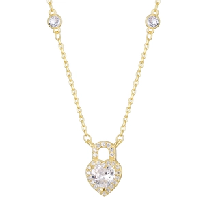 Golden S925 silver necklace with heart lock pendant and sparkling zircon accents
