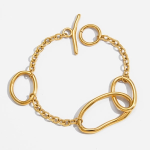 18K Gold Plated Stainless Steel Toggle Clasp Bracelet For Women Irregular Organic Oval Link Chain Minimalist Jewelry