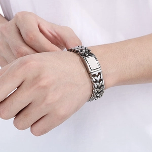 Polished silver stainless steel heart link bracelet for men with creative chunky chain design