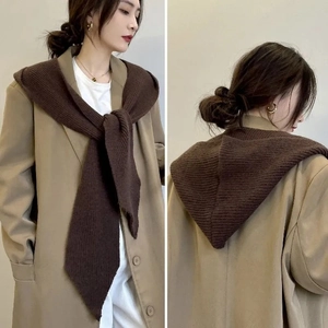 Women Hooded Scarf Hat Integrated Knitted Balaclava Winter Warm Windproof Solid Color Acrylic Ribbed Neck Warmer