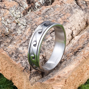 Wave Pattern Ring Stainless Steel Ocean Element Minimalist Band Jewelry For Men And Women
