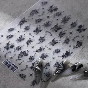 Nail Stickers 5D Relief Ultra Thin Adhesive Chinese Ink Wash Style Butterfly Pattern Manicure Art Decoration For Women