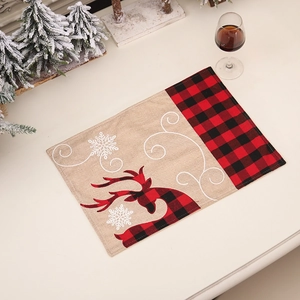 Christmas Placemat Reindeer Red Black Buffalo Plaid Snowflake Linen Style Holiday Table Decoration Dining Decor Festive