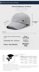 Detailed size chart and measurement guide for breathable quick-dry sports baseball cap
