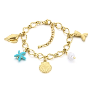 Bracelet en acier inoxydable plaqué or 18k style océan avec breloques de mer