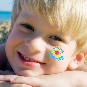 Waterproof glitter temporary tattoos for kids with colorful summer sun patterns on face