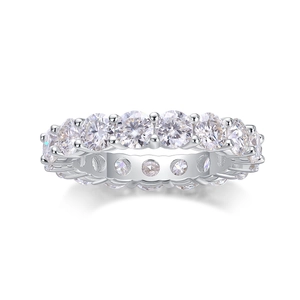 Elegant 925 sterling silver eternity ring featuring brilliant round moissanite stones